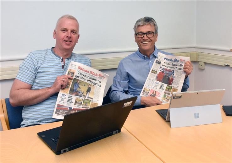 Daglig leder Morten Linnerud og konsernsjef Hans Jørgen Øveraasen gleder seg over at Totens Blad og Gjøviks Blad har fått støtte til utviklingsarbeid.